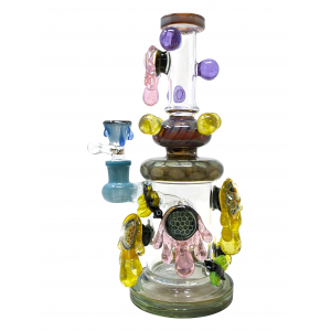 10″ TATAOO Glass Oozing Beehive Multi Marble Straight Water Pipe - [C15B]